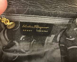 #93	Authentic Back Leather Ferragamo Shoulder Bag w/gold chain	 $125.00 
