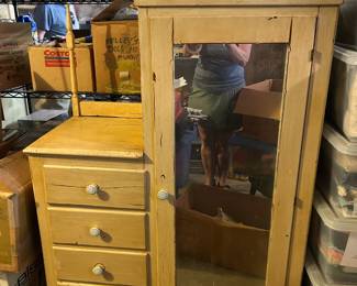 #80 Yellow Painted Wood Armoire w/4 drawers w/mirror - 39x18x55 (as is cracked drawer & finish) $45.00
