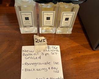 #245	New Jo Malone Bath Oil 3 pc et Sealed - Pomegranate Blackberry, Lime, basil, & Madarin	 $36.00 
