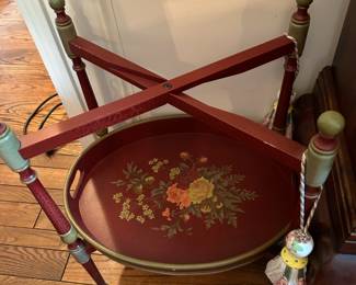 #23 Wood Double Tray Table - Red w/flowers (both top and bottom lift off) - 21x16x28 $125.00