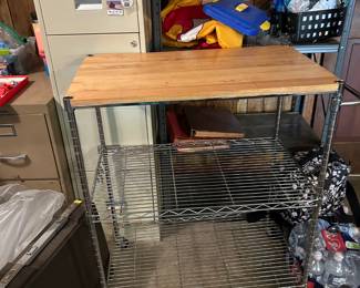 #380	Rolling Metal Cart w/2 shelves w/butcher Block Top - 30x18x37	 $65.00 
