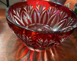 #67 Ruby Red Heavy Cut to Clear Bowl - 9.5x4.5 $75.00