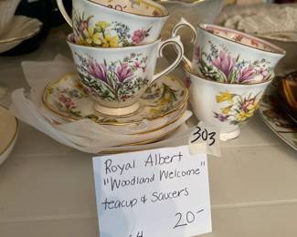 #303	Royal Albert "Woodland Welcome" Teacups/Saucers set of 4	 $20.00 

