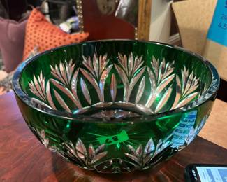 #68 Emerald Green Cut to Clear Bowl - 9.5x4.5 $75.00