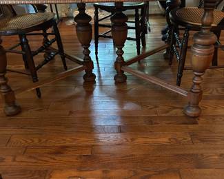 #25 Wood Table w/4 legs w/1 leaf and 4 chairs (chairs don't match Table but go well together, 1 chair has issues) - 54-66x44x28 $150.00