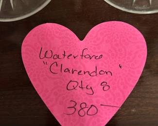 #120	Waterford "Clarendon" Wine Glasses - Quantity of 8  - 8" Tall	 $380.00 
