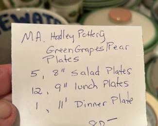 #281	M A Hadley Pottery Green Grapes/Pear Plates - mixed set	 $87.00 
