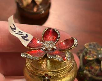 #222	J Strongwater set of 3 enamel boxes with swarovski crystals trinket boxes	 $110.00 
