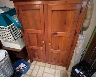 #87 Pine Cabinet w/2 doors (as is door) w/2 shelves - 36x13x48 $65.00