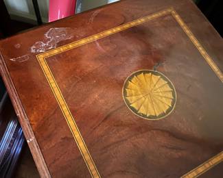 #13 Small Book Self on Wheels w/inlay top - Spins and Rolls as an end table - (as is scratch on top) - 19square x 31"Tall $200.00