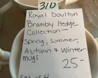 #310	Royal Doulton Brambly Hedge Collection Spring, Summer, Autumn Winter mugs set of 4	 $25.00 
