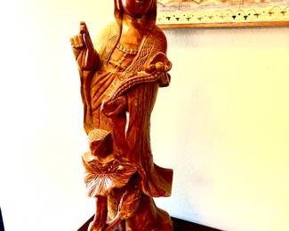 Large carved wood Chinese goddess