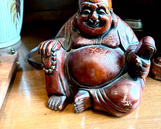 Wood Chinese laughing Buddha