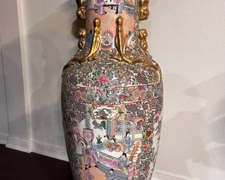 Famille Rose Chinese Porcelain Gilt Floor Vase - 37”