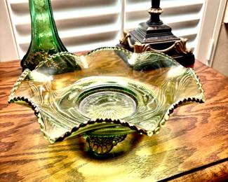 Carnival glass ruffled bowl