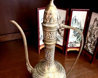 Engraved brass Turkish teapot