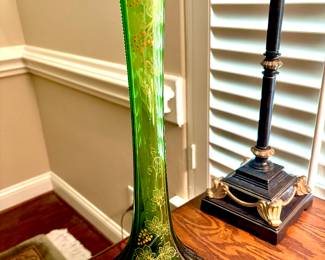 Circa 1900 Green Moser gold enamel art glass vase