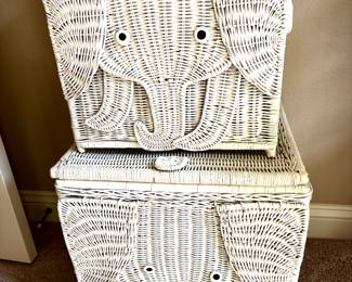 White wicker elephant face trunks