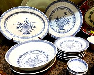 Assorted blue/white plates