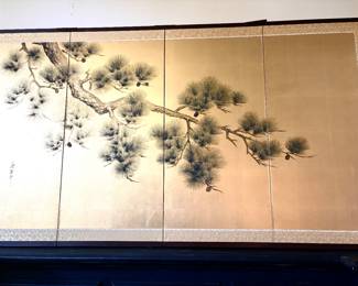 Japanese 4 panel pine on gold screen