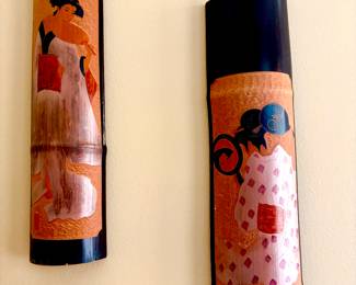 Japanese figures painted on bamboo