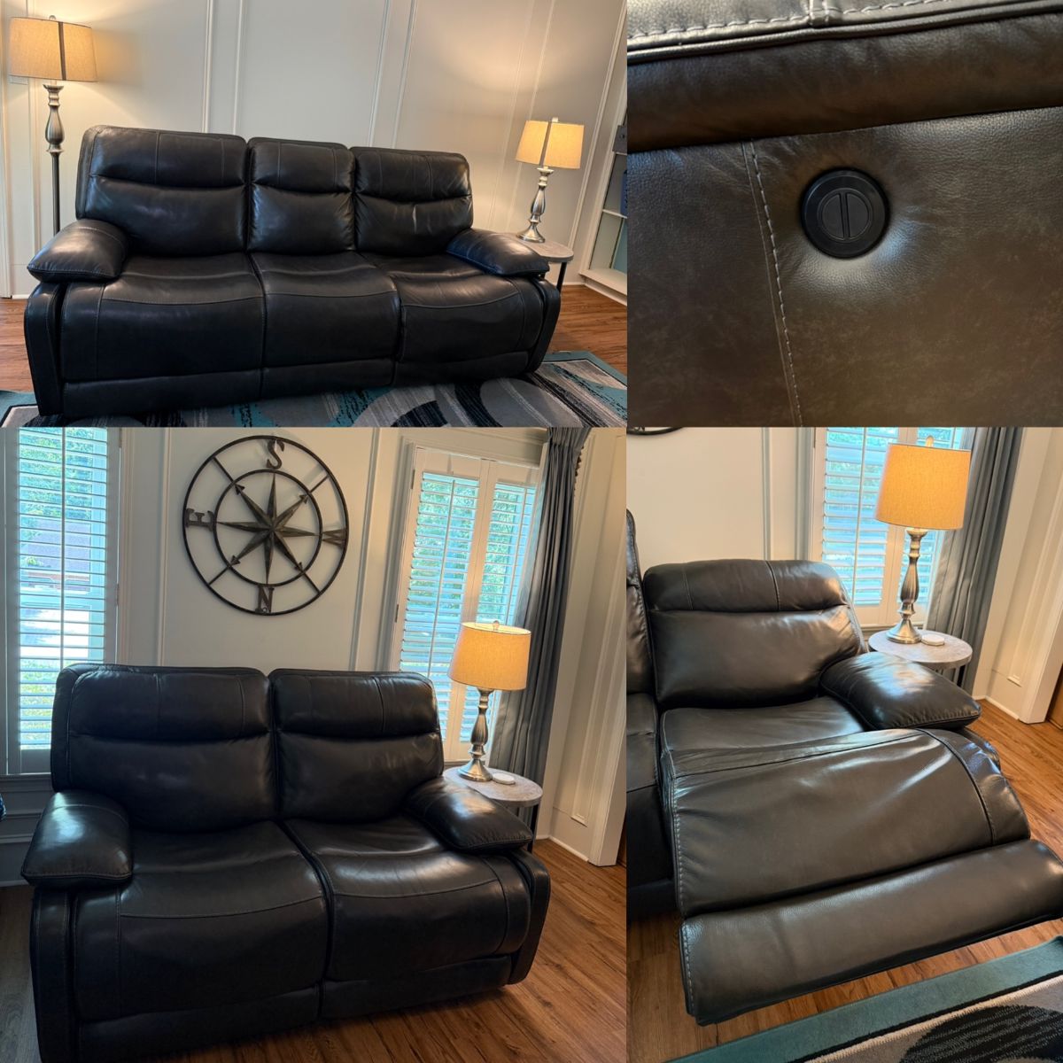 Slate Grey Leather Love Seat & Sofa Palladium Power Recliners Ashley Furniture, Giant Metal Wall Compass Relief