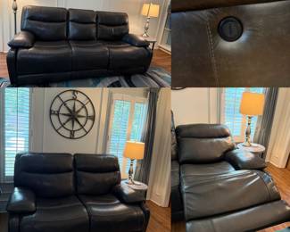 Slate Grey Leather Love Seat & Sofa Palladium Power Recliners Ashley Furniture, Giant Metal Wall Compass Relief