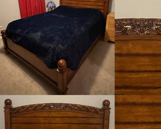 Carved Wood Frame Queen Bed