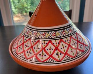 Kamsah Bohemian Tagine, a handmade and hand-painted ceramic slow cooker used for cooking and serving