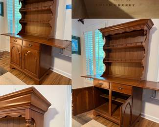 Solid Cherry Wood Vintage Ethan Allen Heirloom Buffet Server With Hutch & double drop Leaves