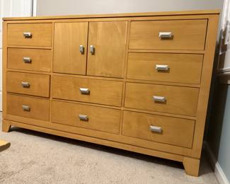 Light Stained Wood 10 Drawer 2 Door Dresser w/Matching Mirror