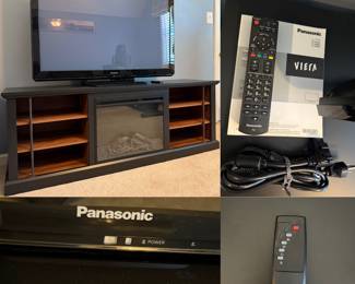 Panasonic TV
Ameriwood Home 66.5-in W Black TV Stand with Fan-forced Flat wall Electric Fireplace with Remote Control