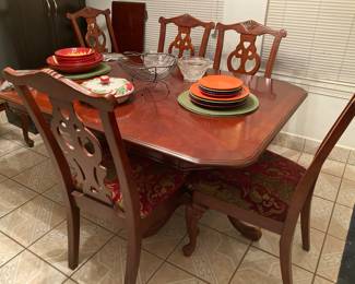 dining table and six chairs
