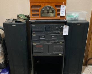 Fisher sound system, Crosley retro AM-FM, CD, cassette, turntable