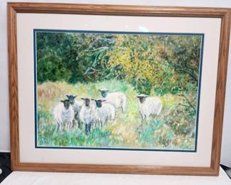 original adorable sheep painting signed