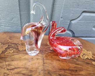 BLOWN GLASS WHALE AND ELEPHANT