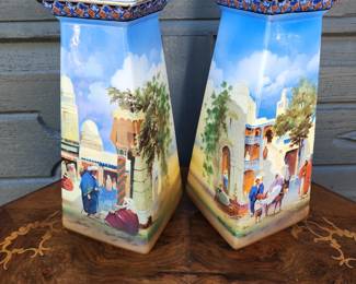 HAND PAINTED FALCON WARE PORCELAIN VASES