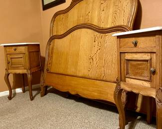 Antique French bed with 2 marble top nightstands