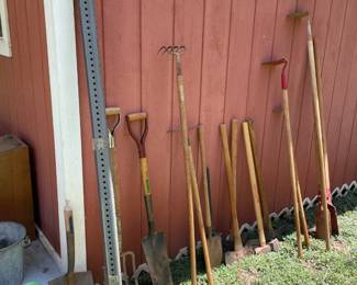 shovels, post hole diggers, hoes
