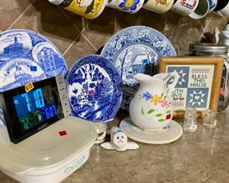 coffee mugs, digital clocks