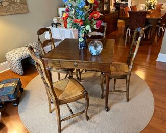 Baker game table, 4 French style chairs