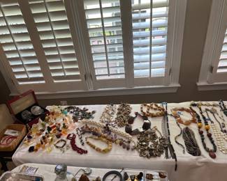 Costume jewelry, miniature perfume sample bottles