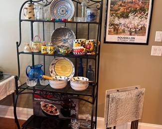 Baker's rack, misc kitchen, acrylic tv trays, art poster