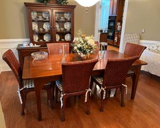 Dining table (comes with pads), wicker dining chairs