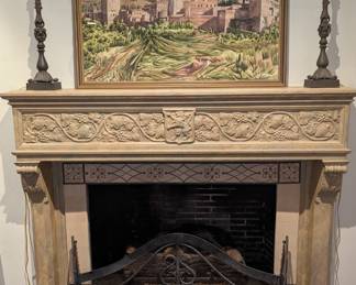 Vintage fire screen, Lamps, Artwork