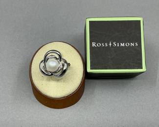 Sterling Silver Pearl and Diamond Ring