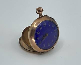 Ladies 10K Pocket Watch with Blue Face