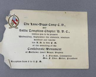 Mathews, VA Confederate Monument Dedication Invitation