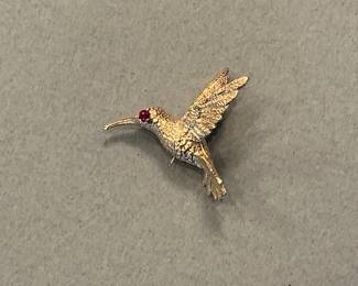 14k and Ruby Hummingbird pin