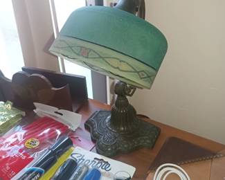 Gorgeous green desk lamp with glass shade